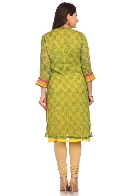 Green Cotton Straight Kurta image number 3