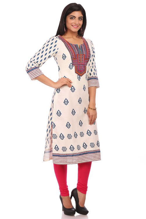 Beige Cotton Straight Kurta image number 2