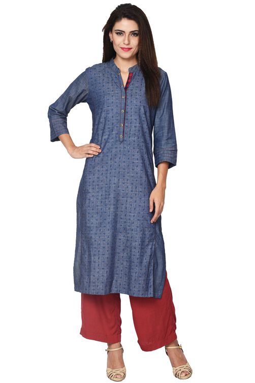 Indigo Straight Cotton Kurta image number 0