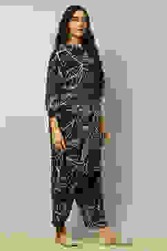 Navy Blue Floral Printed Straight Co-ord Set image number 5