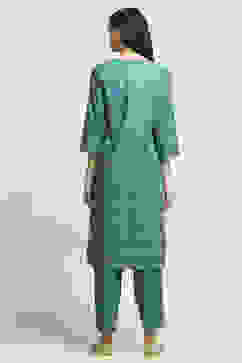 Teal Viscose Rayon Printed Straight Kurta Pants Set image number 4