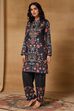 Black Floral Printed Straight Kurta Set image number 4