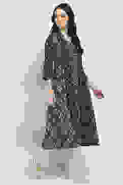 Indigo Cotton Printed A-Line Kurta image number 4