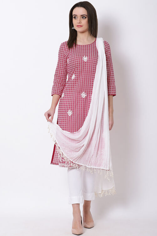Pink Cotton Straight Kurta image number 4