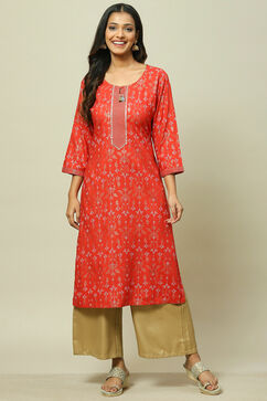 Red LIVA Straight Kurta image number 5