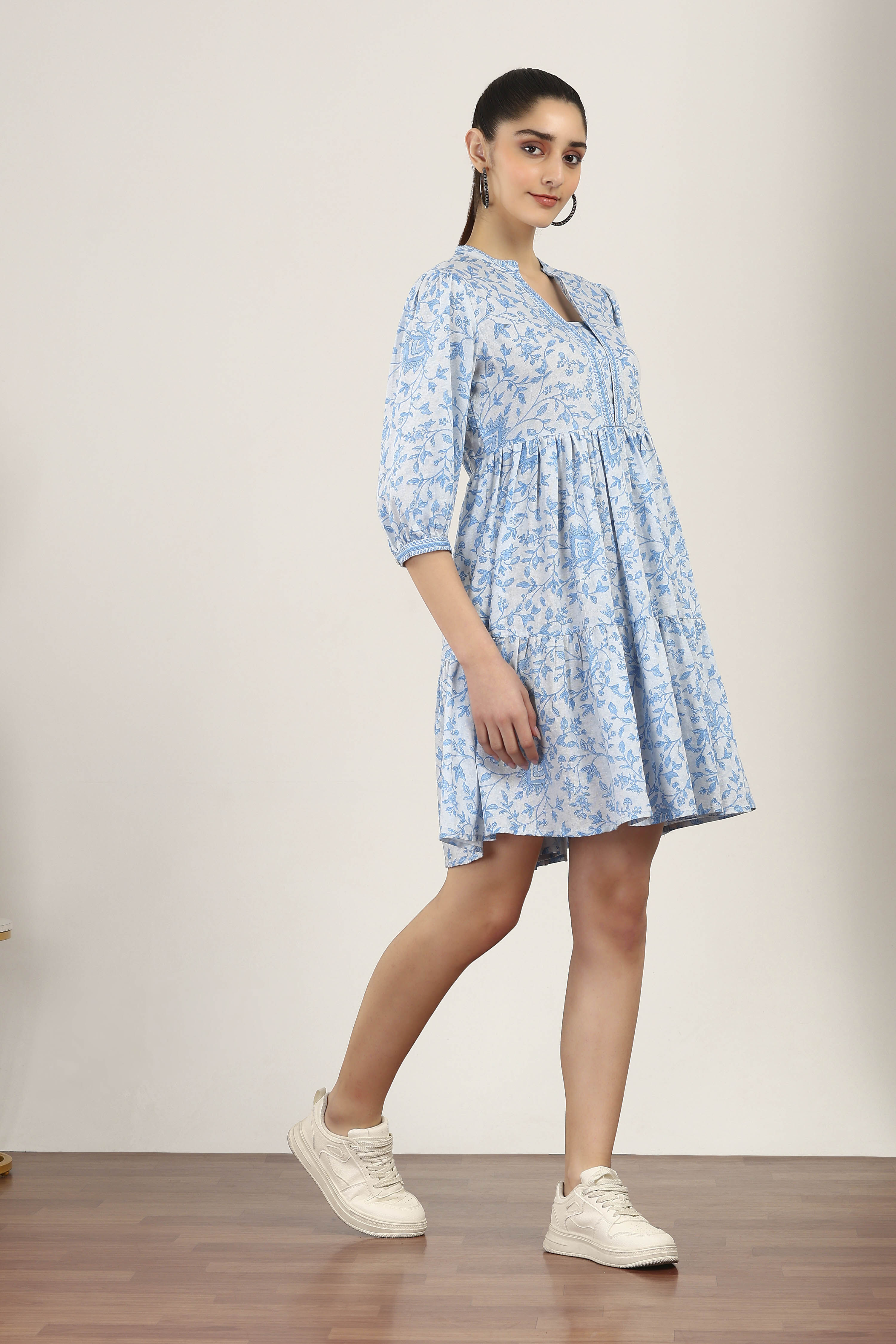 Blue Rayon Flex Tiered Dresses image number 4
