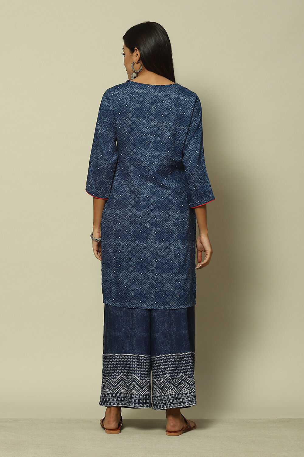 Indigo Blue LIVA Straight Printed Kurta image number 4