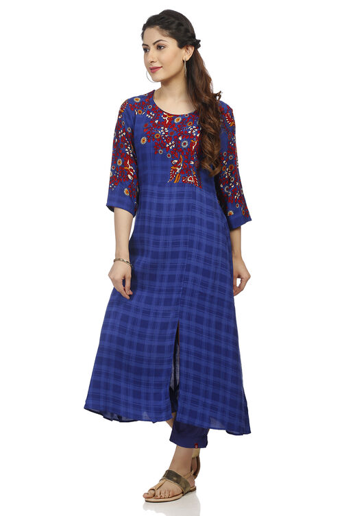 Blue Flared Viscose Kurta image number 3