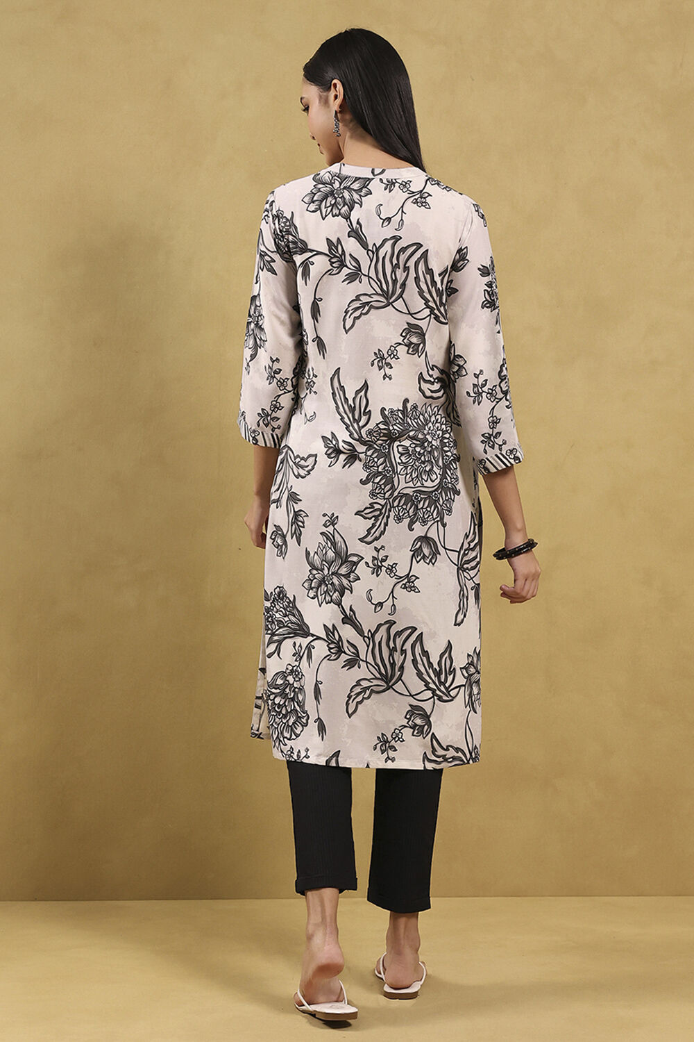 Sea Green Printed Straight Kurta image number 3