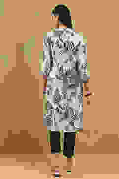 Grey and Black Printed Straight Kurta image number 3