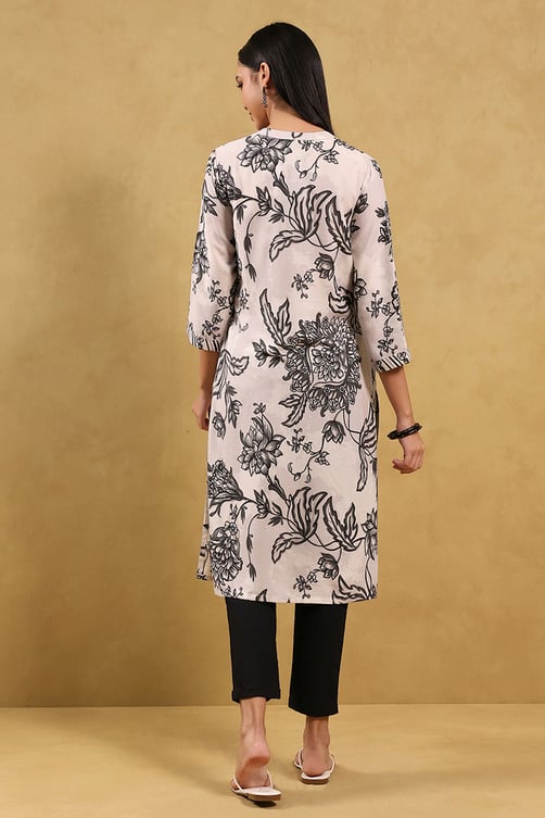 Sea Green Printed Straight Kurta image number 3