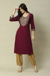 Purple LIVA Straight Printed Kurta image number 0