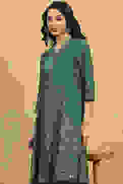 Green Viscose Rayon Printed A-Line Co-ord Set image number 7