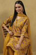 Yellow Viscose Blend Printed Straight Suit Set