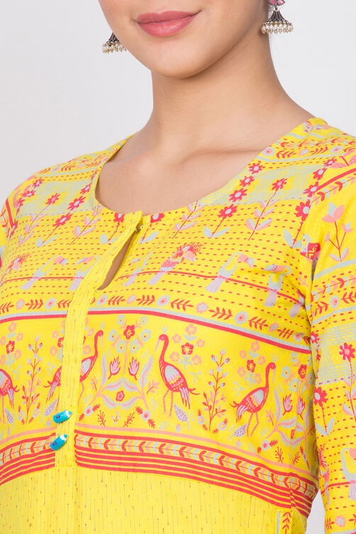 Yellow Cotton Straight Kurta image number 1