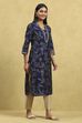 Indigo Blue Viscose Blend Printed Straight Kurta image number 4