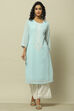 Blue Poly Georgette Embroidered Straight Kurta image number 5