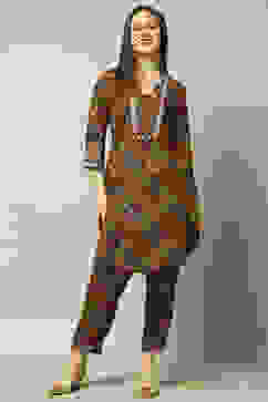 Rust Viscose Blend Printed Straight Co-ord Set image number 0