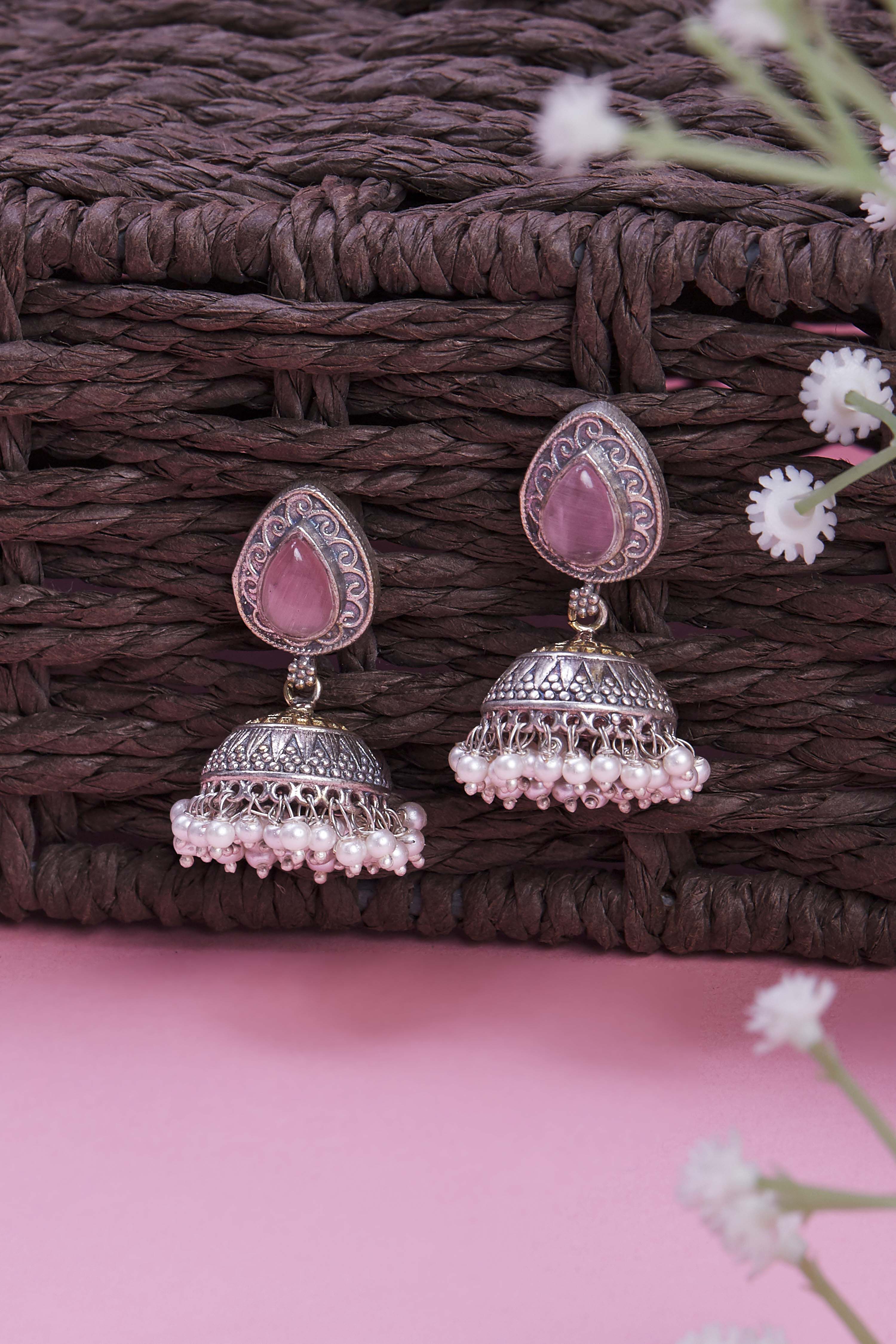 Light Pink Brass Jhumka image number 0