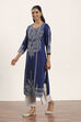 Blue Polyester Straight Kurta Pants Set image number 3