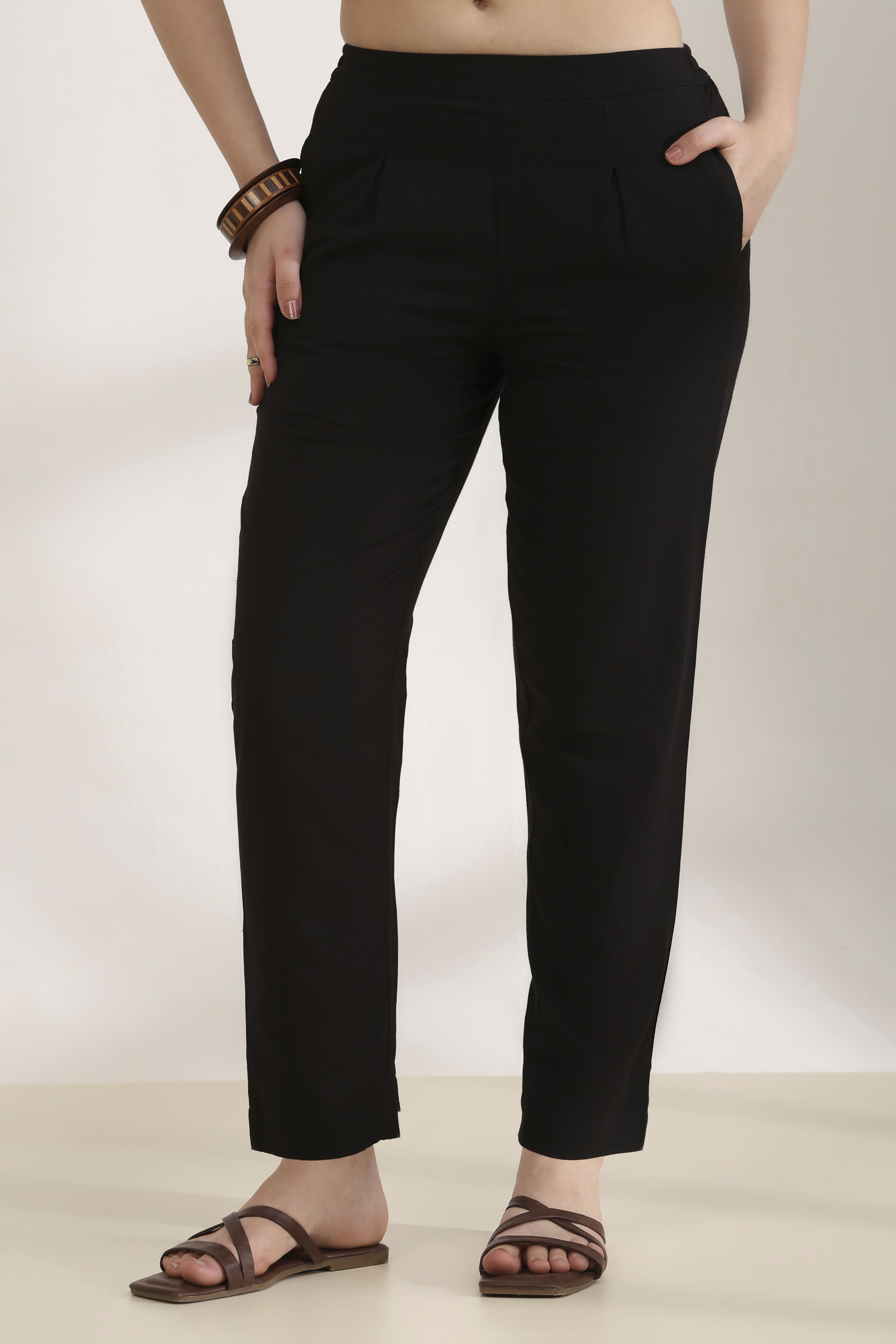 Black Cotton Blend Straight Pants image number 4