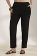 Black Cotton Blend Straight Pants image number 4