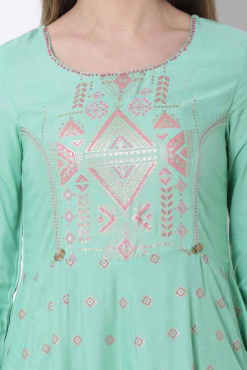 Mint Green Viscose Kalidar Dress image number 1