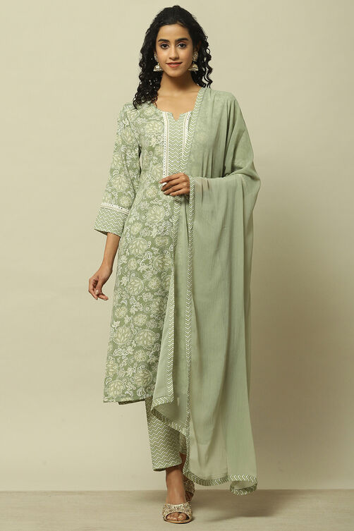 Sage Green Viscose Blend Straight Suit Set image number 0