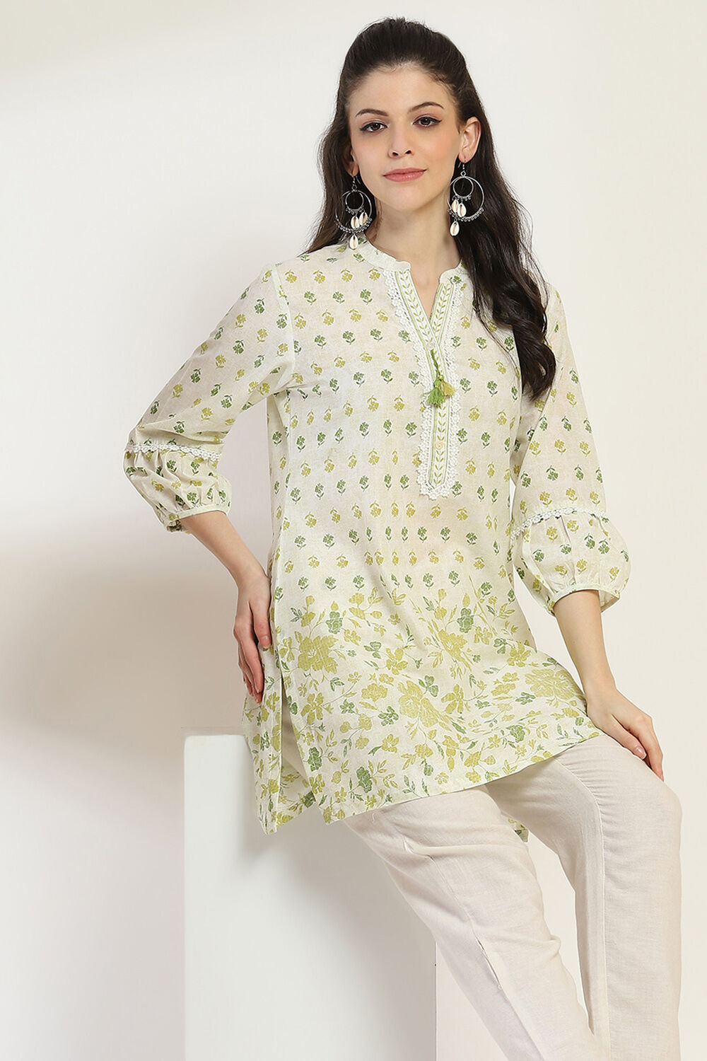 Green Cotton Straight Kurti image number 5