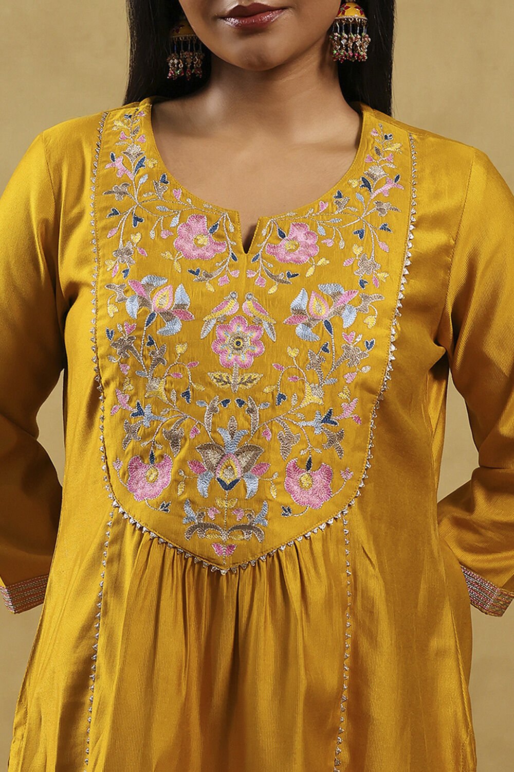 Mustard Polyester Solid Straight Suit Set image number 1