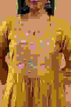 Mustard Yellow Pleated Straight Suit Set image number 1