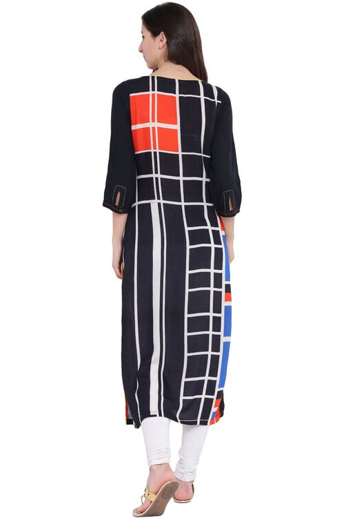 Black Rayon Straight Kurta image number 4