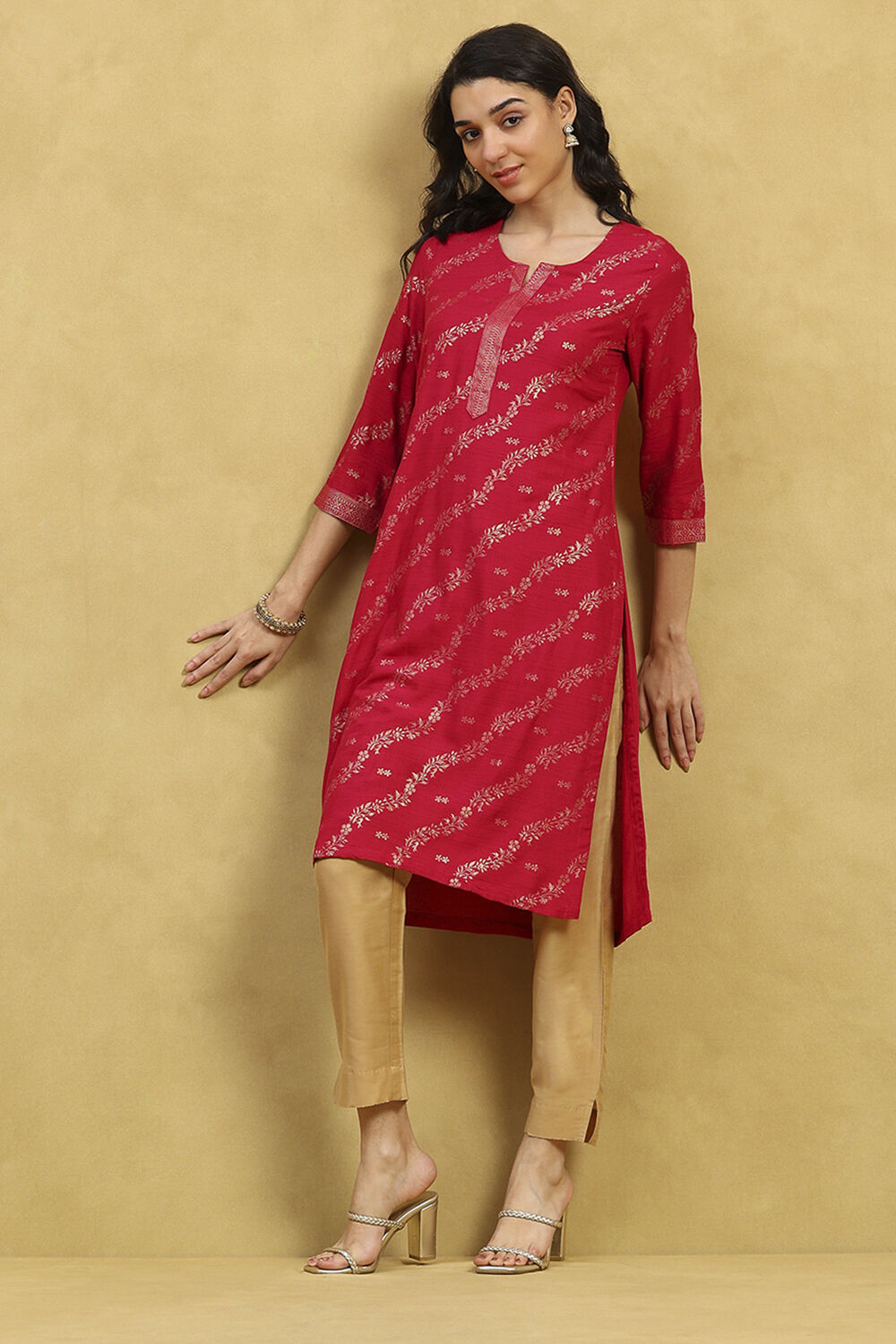 Pink Printed Straight Kurta image number 0
