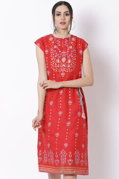 Red Viscose A-Line Dress image number 2