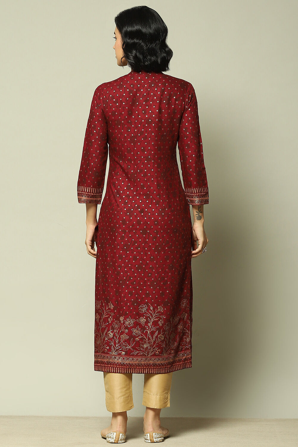 Red Rayon Printed Straight Kurta image number 3