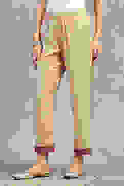 Gold Viscose Blend Solid Straight Pants image number 2