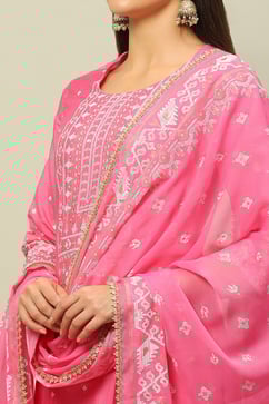 Pink Viscose Blend Straight Printed Kurta Palazzo Suit Set image number 1