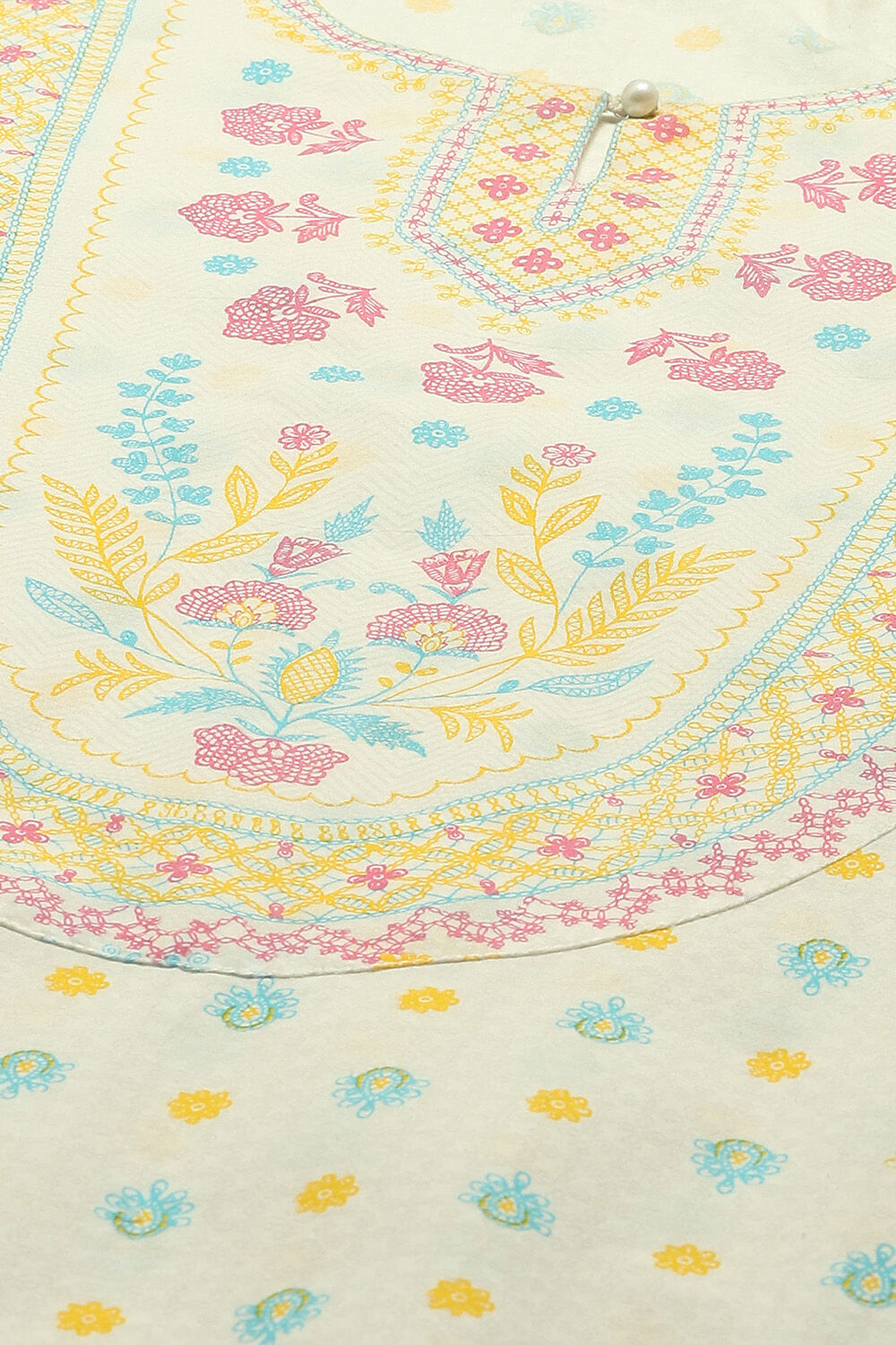 White Cambric Printed Straight Kurta & Pants Suit Set image number 1