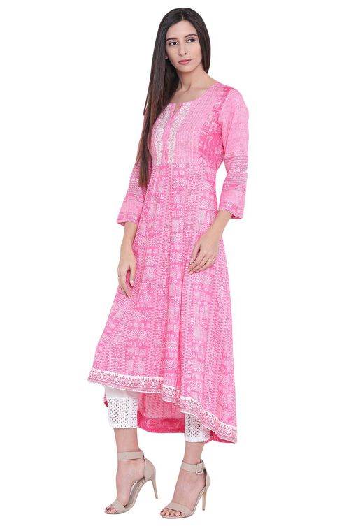 Pink Viscose Asymmetric Kurta image number 2