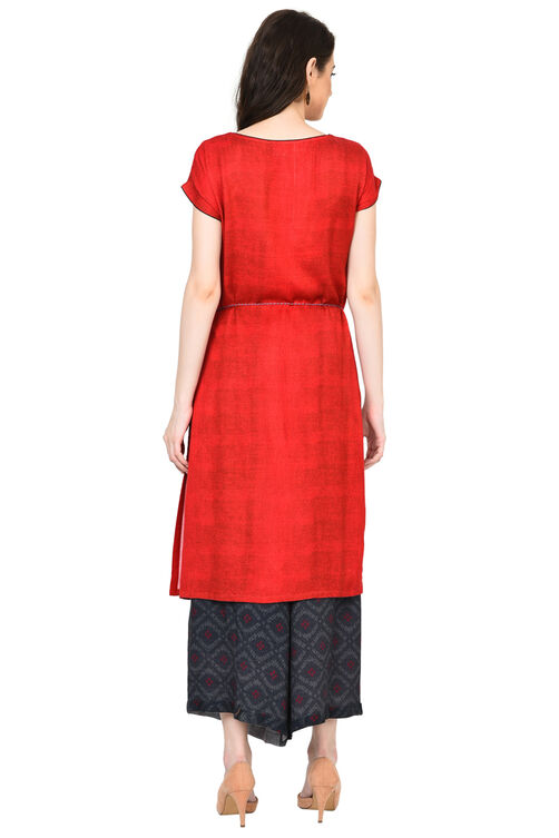 Red Straight Viscose Kurta image number 3
