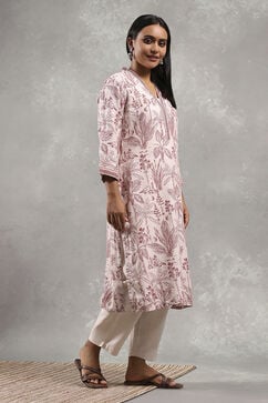 Off White Viscose Rayon Printed Straight Kurta image number 4