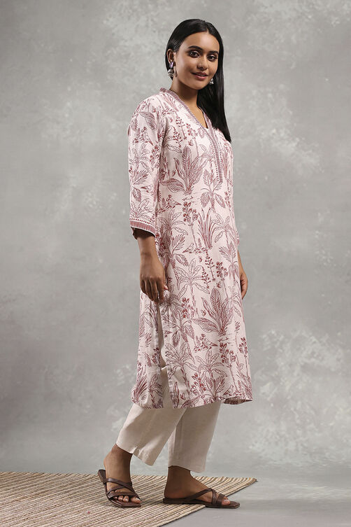 Off White Viscose Rayon Printed Straight Kurta image number 4
