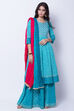 Turquoise Cotton Kalidar Kurta image number 2