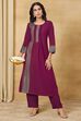 Purple Cotton Straight Yarndyed Kurta Pants Set