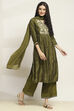 Green Viscose Blend Printed Gathered Suit Set image number 5