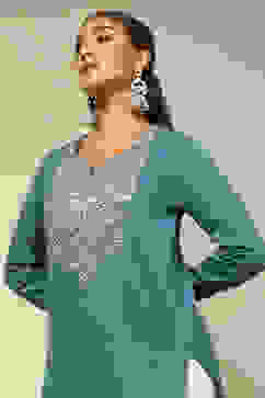 Blue Cotton Blend Straight Kurta image number 1