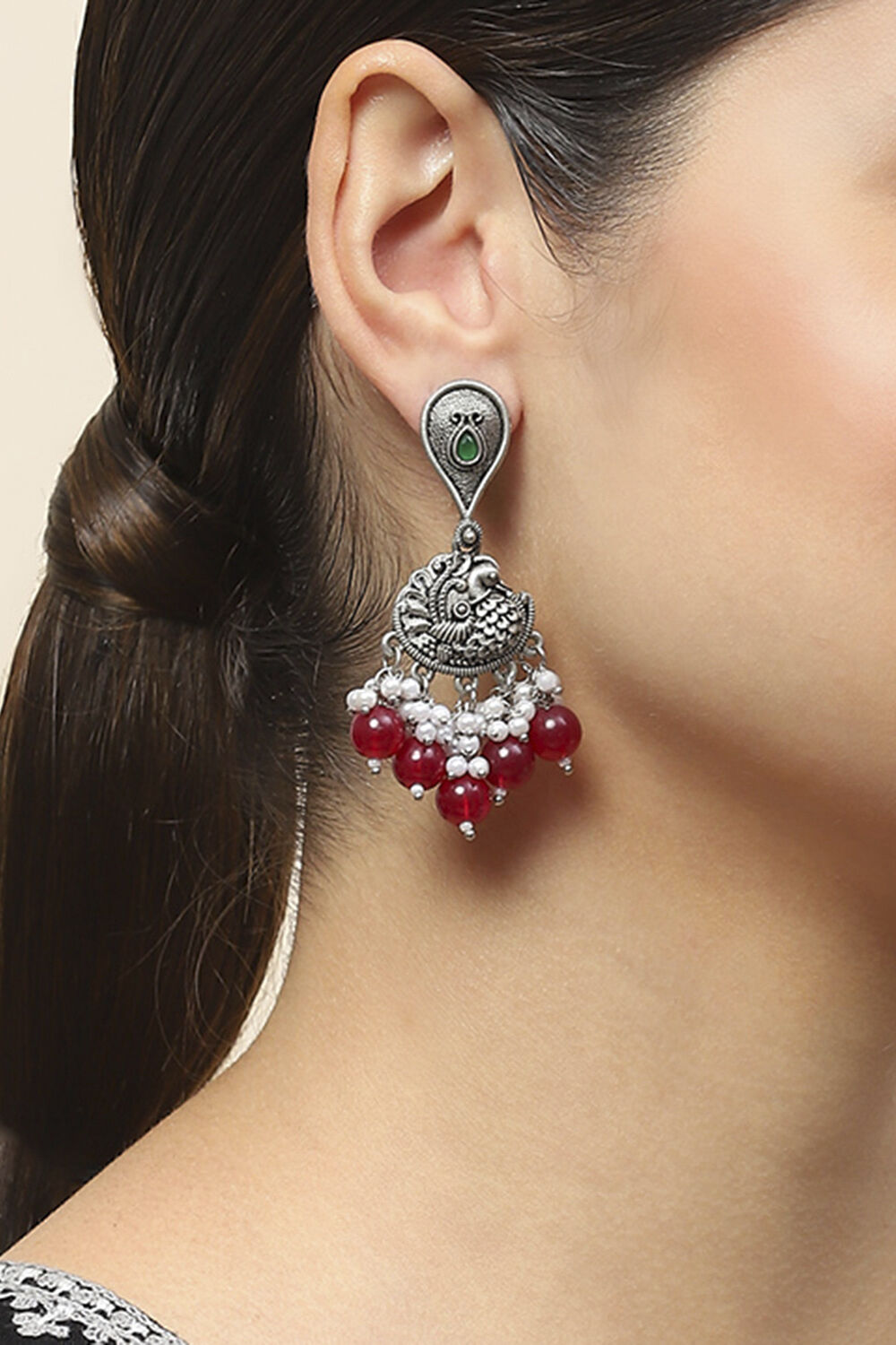 Red Oxidised Alloy Earrings image number 1