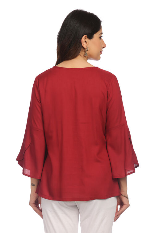 Maroon Viscose Rayon Short Top image number 4