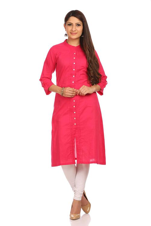 Pink Straight Cotton Kurta image number 0