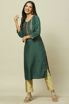 Green LIVA Straight Kurta image number 0